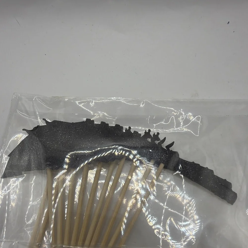 Black Glitter Decorative Gun Cupcake Toppers - 24pcs